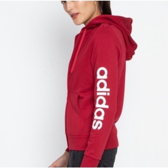 Adidas Women's Raspberry Pink Cotton Blend Logo Zip Up Hoodie XS - Picture 2 of 10